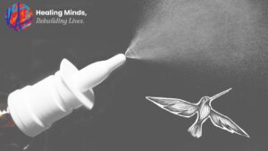 spravato nasal spray closeup with klarisana tagline and branded image of hummingbird